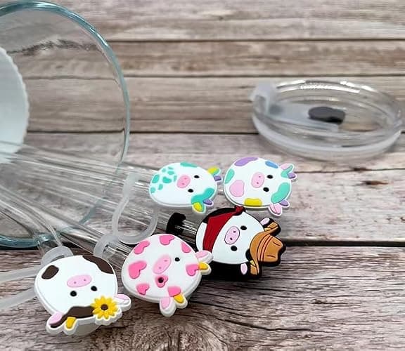 Straw Cover Cap for Stanley Cup 30 Oz 40 Oz Tumblers - 10mm Cute Cow Straw Tips Covers,Silicone Straw Toppers, Funny Animals Straw Covers Cap Plugs,Anti-dust Straw Tip Drinking Straw Tips Lids thumbnail 8