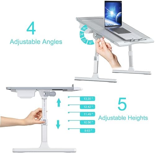 Laptop Bed Tray Desk, Foldable and Adjustable Lap Table with Heights and Angles, Upgraded-Sturdy Laptop Lap Desk for Bed/Sofa/Couch/Floor (2 Drawers, X-Large, Grey) - Gray - X-Large(15.7"x23.6") thumbnail 4