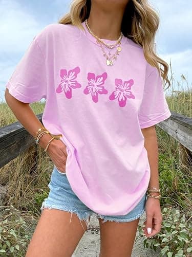 Oversized Graphic Shirt for Teens Girl Y2K Ocean Floral Short Sleeve Baggy Tee Shirts Vintage Aesthetic Coastal Tops thumbnail 5