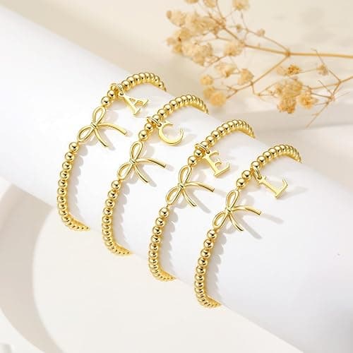 M MOOHAM Bow Initial Bracelets for Women Girls, Letter A-Z Beaded Bracelet | 14K Gold Plated, Bow Bracelets for Girls, Gold Bracelet, Beaded Initial Bracelet, Birthday Gift for Teen Girl Jewelry thumbnail 6