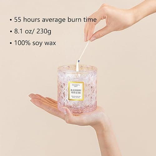 Chloefu LAN Rose Scented Candle, Oud Candle, Mothers Day Candles Gifts for Women, Pink Candles for Home Scented, 55 Hours Long Burning, 100% Natural Soy Wax thumbnail 2