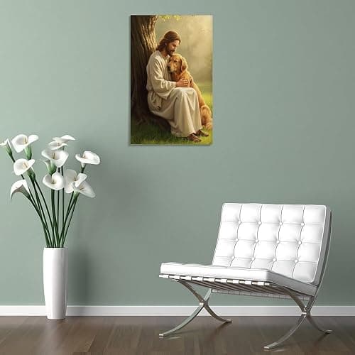 Jesus Art Poster Jesus Hugging Golden Retriever Home Decor Poster Wall Art Hanging Picture Print Bedroom Decorative Painting Posters Room Aesthetic 12x18inch(30x45cm) thumbnail 5