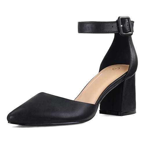 mysoft Women's Pointed Toe Low Chunky Heels Closed Toe Ankle Strap Dress Pump Shoes - Available in Wide Sizes - Image 1