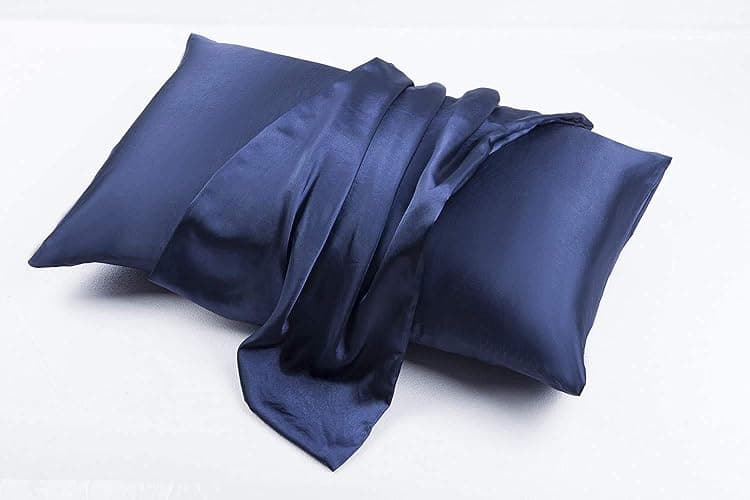 Satin Bed Sheets Twin Sheets, Navy Blue Silk Sheets, 3 - Pieces Soft Bedding Set with 1 Deep Pocket Fitted Sheet,1 Flat Sheet,1 Pillowcase thumbnail 5