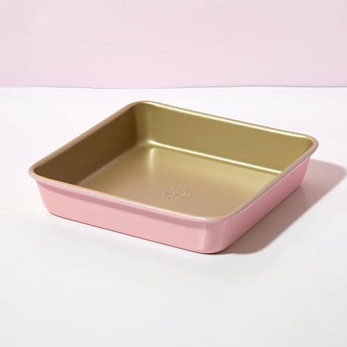 Paris Hilton Nonstick Carbon Steel Bakeware Collection, 9-Inch Square Cake Pan, Dishwasher Safe, Made without PFOA and PFAS, Pink Champagne Two-Tone thumbnail 6