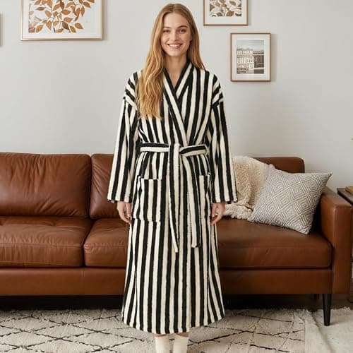 ZWVKLN Womens Plush Robes Long Soft Fluffy Bathrobe Bathrobe With Pocket Belt Warm Robes thumbnail 2