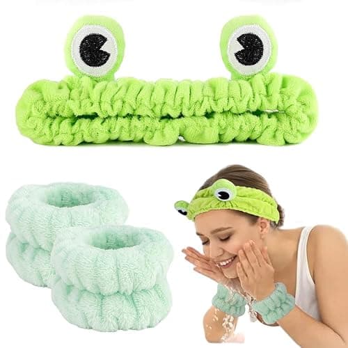 Soft Spa Headband and Wristbands for Face Washing, Cute Frog Makeup Headbands Elastic Skincare Hair Band Shower Head Wraps Hair Accessories for Women thumbnail 4