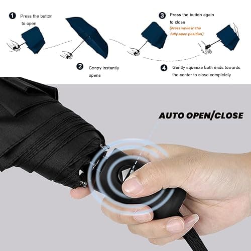 SIEPASA Compact Travel Umbrella - Windproof Auto Open/Close, Small Folding Umbrella for Rain - Lightweight & Durable with Fiberglass Frame, Waterproof Canopy - Fits Backpack, Purse, Suitcase. (Black) thumbnail 4