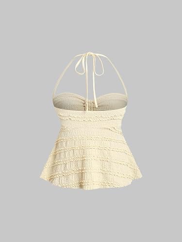 SOLY HUX Women's Peplum Halter Crop Tops Y2K Drawstring Tie Ruched Dressy Casual Spaghetti Strap Cami Top thumbnail 2