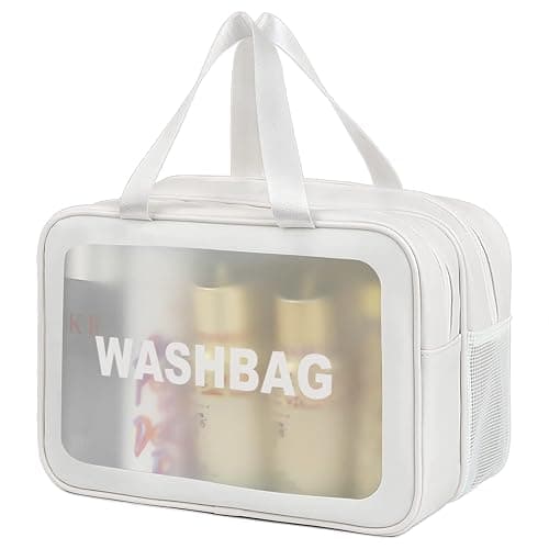 DAPOWER Travel Toiletry Bag for Women and Men, Matte Translucent Toiletry Bag with Handy Handle, Makeup Cosmetic Organizer Bag for Travel Toiletries Accessories (White-XL) - Image 1