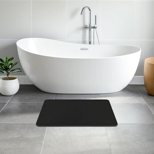 THMINS Black Stone Bath Mat, 24''x16'' Stone Shower Mat | Diatomite Stone Bath Mat, Super Absorbent, Quick-Drying, Non-Slip, and Easy to Clean for Bathroom thumbnail 3