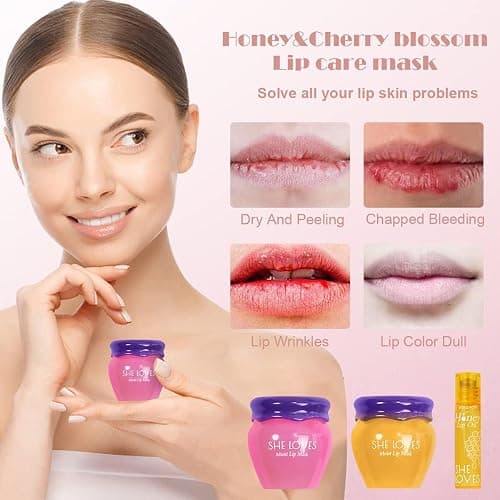 2PCS Lip Mask Overnight, Honey&Sakura Day and Night Repair Sleeping Lip Balm, Fade Lip Lines Bee Balm, Hydrating &Prevention Dry and Crack Lip Scrubs Exfoliator thumbnail 3