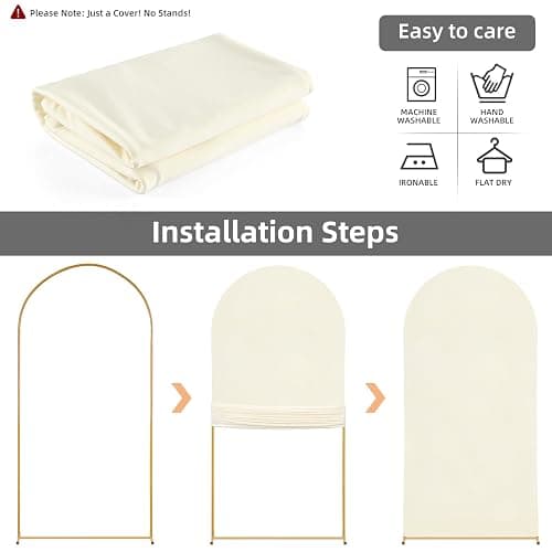 Fuloon Wedding Arch Cover 7.2FT, 6FT, Elastic Party Arch Cover Round Top Backdrop Stand Covers for Wedding Birthday Party Baby Shower Banquet Decoration Ivory - 7.2FT, 6FT - Ivory thumbnail 4