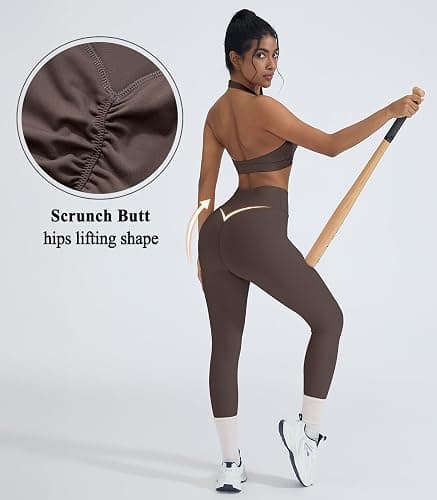 OMKAGI 2 Piece Workout Sets for Women Halter Sports Bras Gym Sets Booty Leggings Outfits (M,447-Purple) thumbnail 4