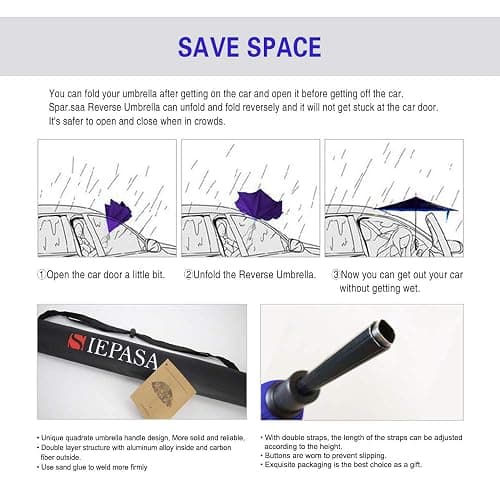SIEPASA 49/56 Inch Inverted Reverse Upside Down Umbrella, Extra Large Double Canopy Vented Windproof Waterproof Stick Golf Umbrellas with C-shape Handle. thumbnail 6