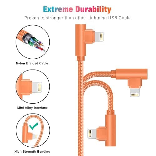 iPhone Charger, 3 Pack 10FT 90 Degree Charging Cable MFi Certified USB Lightning Cable Nylon Braided Fast Charging Cord Compatible for iPhone 14/13/12/11/X/Max/8/7/6/6S/5/5S/SE/Plus/iPad (10FT) thumbnail 5
