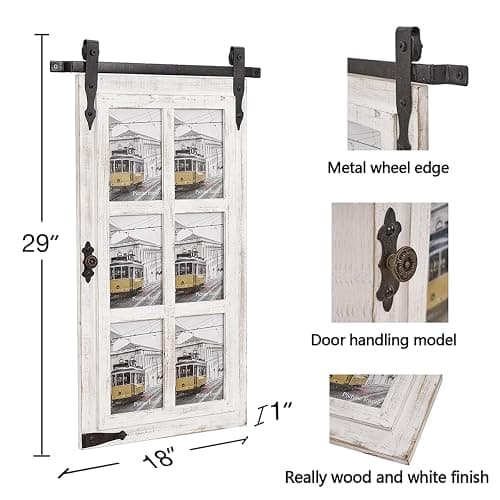 RiteSune White Wooden Barn Door 5x7 Photo Picture Frame Collage Wall Mounted for Family Entryway, Living Room, Bedroom thumbnail 3