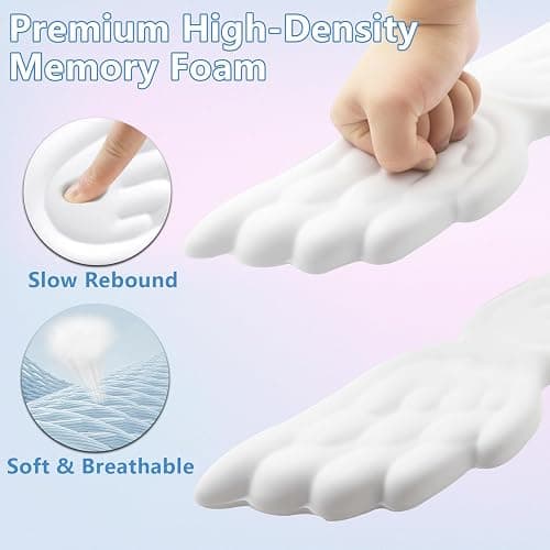 Angel Wing Wrist Rest Ergonomic Angel Wings Keyboard Wrist Rest with Mouse Hand Support and Cloud Mouse Pad Set, Pu Leather Surface, Non-Slip Base & Memory Foam for Office, Gaming, Work(3Pcs, White) thumbnail 4