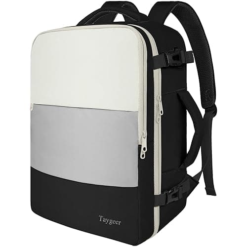 Taygeer Travel Backpack for Women，Business Backpack with USB Charging Port, Airline Approved Carry on Backpack with Shoe Compartment, Laptop Bag for Women Men Weekend Gym Business, Beige Gray Black - Image 1