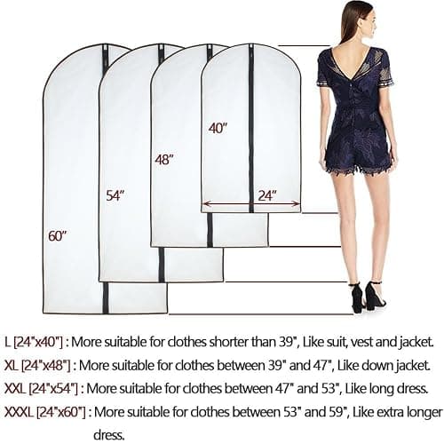 HomeClean Garment Bag (Set of 6) Plastic Garment Bags with Zipper Hanging Clothes Cover Dress Bag for Suits, Coats Closet (24'' x 40'', Black) thumbnail 4