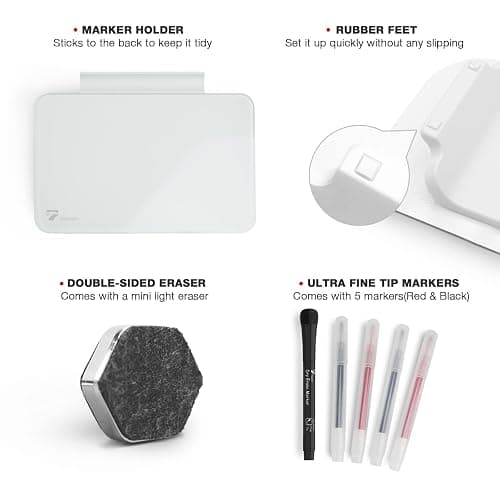 TOWON Small Glass Dry Erase Board, Desk White Board with Standing, Mini Whiteboard Easel Pad Set, Stenography Artifact for Office, Home and School Supplies, 8x6 Inches, White thumbnail 6