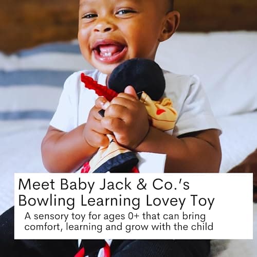 Baby Jack & Co 10x10 Bowling Sports Lovey Sensory Plush Blanket - Tag Toys for Babies - Baby Stroller Toys - Learn Shapes, Letters & Colors - Perfect MVP Baby Toy & Baby Sports Gift w/Stroller Clip thumbnail 3