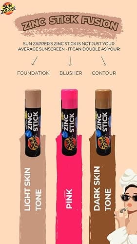 Sun Zapper Zinc Oxide Sunscreen Stick – SPF 50+ Tinted 3-Pack (Light, Dark, Pink) – Sunscreen Stick, SPF Makeup, Sunscreen Makeup, SPF Blush, Sunscreen Blush – Water Resistant, Made in Australia thumbnail 8