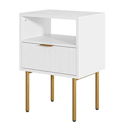 AEPOALUA Nightstand,Morden Bedside Table with Gold Frame,Small White Night Stand,End Table,Bedside Furniture,Side Table with Drawer and Shelf for Bedroom,Living Room (1Drawer, White) thumbnail 10