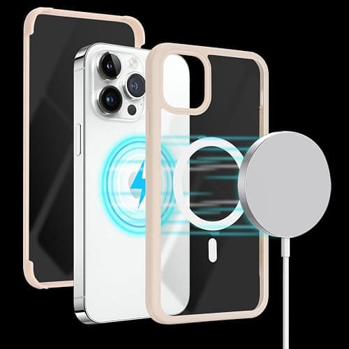 SunYoo for iPhone 14 iPhone 13 Case with Screen Protector, Compatible with Magsafe, for iPhone 14 Case Built in Screen Protector, Slim Protective Shockproof Phone Cover-Beige thumbnail 4