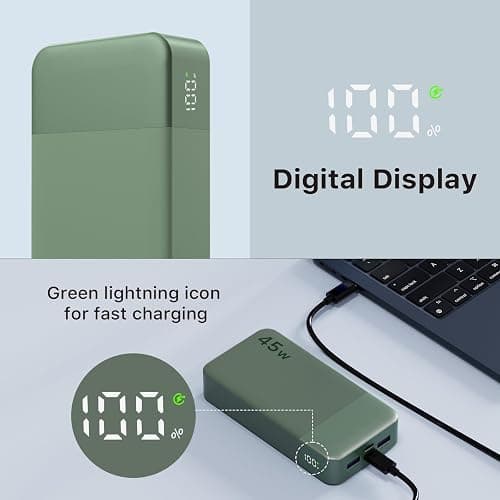 NOBIS Power Bank, 45W 20000mAh Portable Charger, USB C Fast Charging, 4 Ports External Battery Pack with LED Digital Display, Compatible with Laptop, Phone 15 14 13 Pro S23 S22 (Green) thumbnail 6