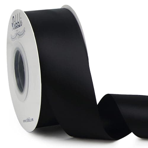 Ribbli Black Double Faced Satin Ribbon,1-1/2” x Continuous 25 Yards,Use for Bows Bouquet,Gift Wrapping,Wedding,Floral Arrangement - Image 1