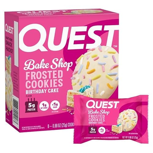 Quest Nutrition Frosted Protein Cookies, Birthday Cake, 1g Sugar, 10g Protein, 2g Net Carbs, Gluten Free, 8 Cookies - Image 1
