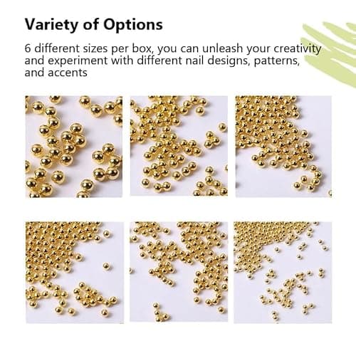 Gold Nail Charms Caviar Beads for Nails 6 Sizes Gold Beads for Nails | 0.8mm Gold Nail Charms Gold Beads for Nails Caviar Beads for Nails Gold Balls for Nails Nail Art Decoration Charms for Nails thumbnail 6