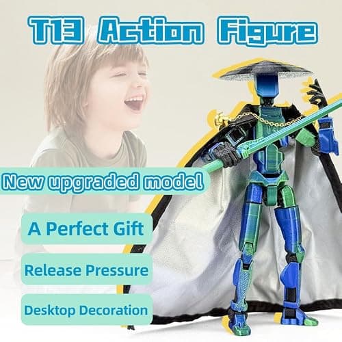 SGYYSG T13 Assembly Completed Action Figures,T-13 Action Figure, Robo 13 3D Printed Action Figure - The Ultimate Hero for Action-Packed Playtime,5.2 Inch, Blue Green thumbnail 5
