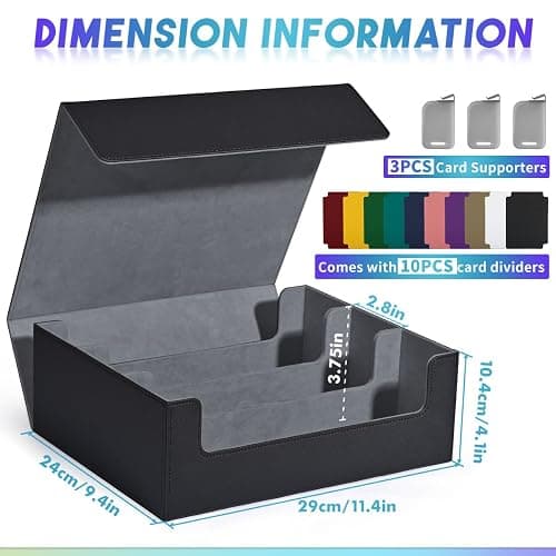 UAONO Trading Card Storage Box, Holds 1800 Sleeved Cards with 10 Dividers & 3 Stoppers, Magnetic Closure PU Leather Card Case for MTG, PTCG, YGO, Sports Cards (Black) thumbnail 3