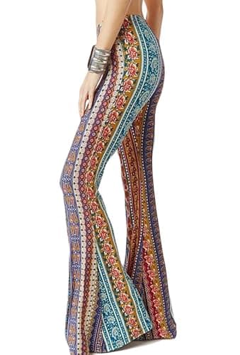 WSPLYSPJY Women's Print Stretch Bell Bottom Flare Palazzo Pants Trousers - Image 1