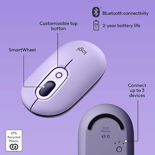 Logitech POP Mouse, Compact and Portable Wireless Bluetooth Mouse - Cosmos | Compact, portable, programmable buttons, easy-switch between up to 3 devices, for laptop, tablet, PC thumbnail 6