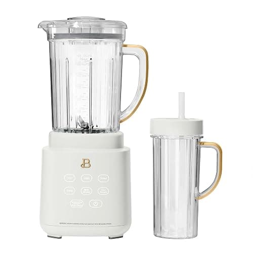 Beautiful PowerExact Blender System with 700W Motor, 50oz Tritan Jar, 20oz Single-Serve Cup, No Drippy Sippy™ Lid, 3 Speeds & 4 Pre-sets by Drew Barrymore (White Icing) - Image 1