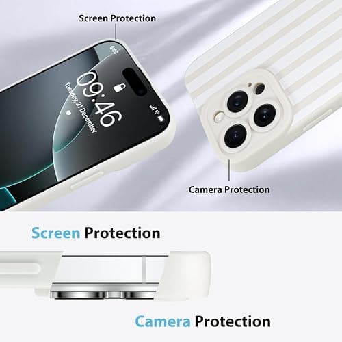 KANGHAR Compatible with iPhone 16 Pro Case, Silicone Stripes Cute Pattern, Camera Protection Soft Slim Phone Case for Phone Case -White thumbnail 5