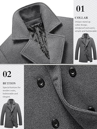 Lavnis Men's Winter Wool Coats Slim Fit Single Breasted Trench Jacket Woolen Pea Coat thumbnail 2