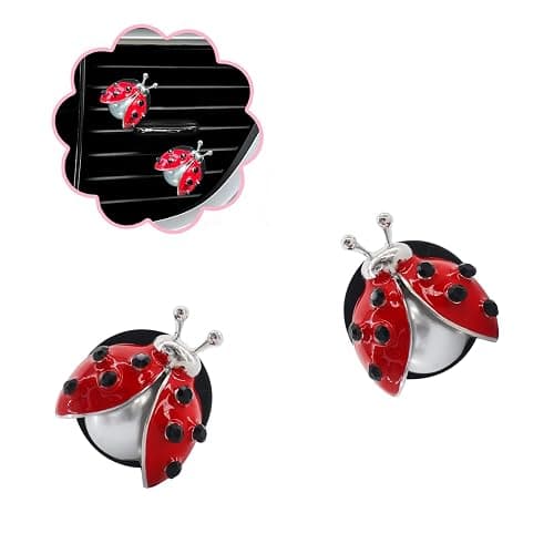 ORIESSE Ladybug Car Accessories,2pcs Lady Bug Air Vent Clips Car Air Fresheners,Refillable Animal Decoration Diffusers,Girly Rhinestone Dashboard Charms for Women Teens - Image 1