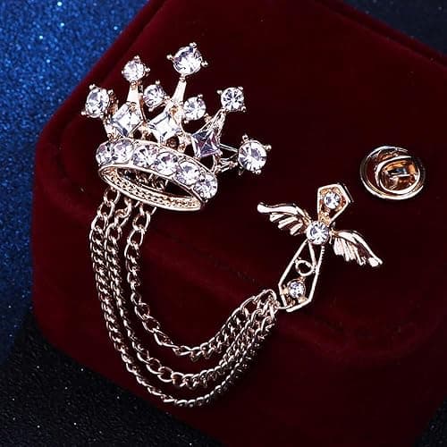 Cross Crown Long Chain Brooch, Rhinestone Tassel Brooch Pin,Retro Crystal Suit Pins Collar Pin,Coat Tassel Chain Lapel Pins for Men's Suit Accessories thumbnail 5
