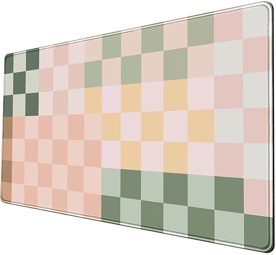 Nasdalgias Checkered Desk Mat Cute Pink Pastel XXL Large Mouse Pad Aesthetic Boho Desk Pad with Stitched Edges, Office Decor Keyboard Pad Mouse Mat for Computer - Image 1