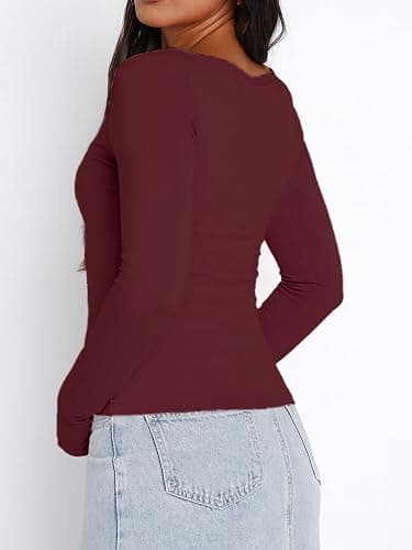 TiulZial Women's Long Sleeve Shirts Going Out Tops Basic Cute Pleated Sweetheart Neck Y2K Fall T Shirts thumbnail 4