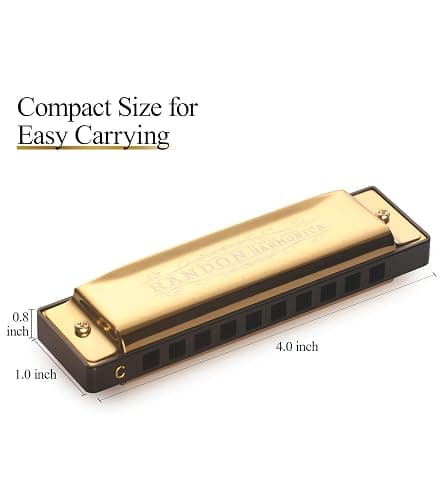 Randon Golden Harmonica Key of C with Case, 10 Holes 20 Tones Diatonic Harmonicas Mouth Organ, Blues Harmonica for Adults/Kids/Professional Players/Beginners, Vintage Style Harmonica, as a Gift thumbnail 7