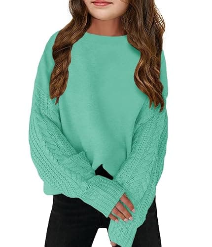 INFULEIMU Girls Sweaters Crewneck Long Sleeve Kids Sweater Fall Winter Chunky Knit Pullover Jumper 5-14 - Image 1