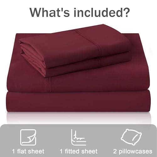 MICORAL Full Bed Sheets Set, Soft Breathable Bedding Sheet Set, Sheets Set with 16" Deep Pocket Design (4 Pieces, Full, Wine Red) thumbnail 4