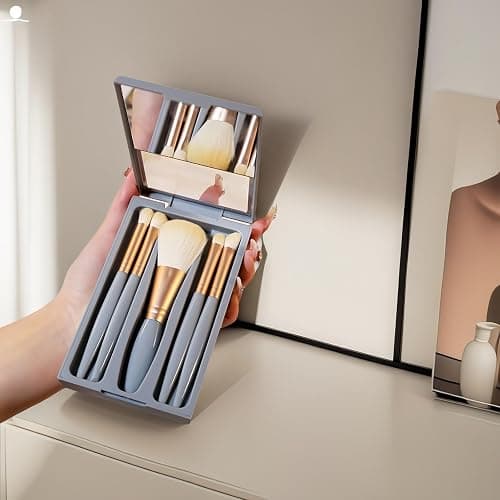 5-Piece Professional Makeup Brush Set with Mirror & Travel Case Hypoallergenic Vegan Bristles for Sensitive Skin Luxury Gift-Ready Box, Portable Cosmetic Kit for Brides, Travel, On-the-Go Touchups (1) thumbnail 7