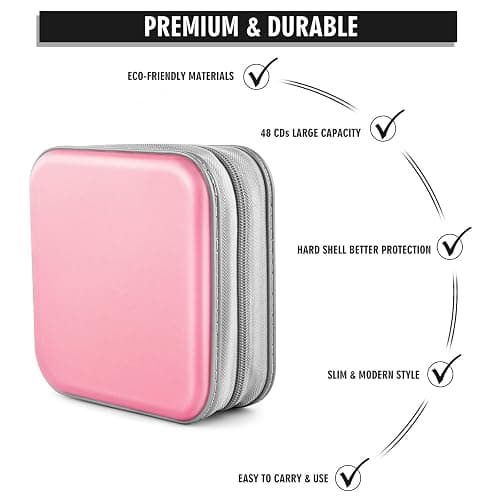 Bivisen CD/DVD Case Wallet, Light Pink, 48 Capacity, Durable Plastic and Non-Woven Fabric Material, Easy to Carry and Organize CDs and DVDs thumbnail 3