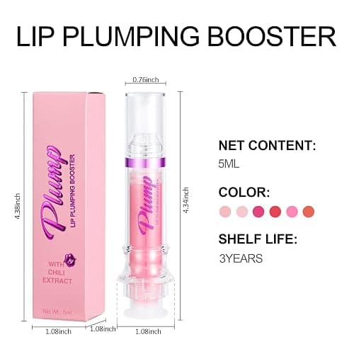 Erinde Lip Plumper Gloss, Natural Spicy Lip Plumping Booster, Ultra-Hydrating & Nourishing Plump Lip Plumper, Glossy Finish Fuller Lip Plumping Oil for Women Girls, 01# thumbnail 7